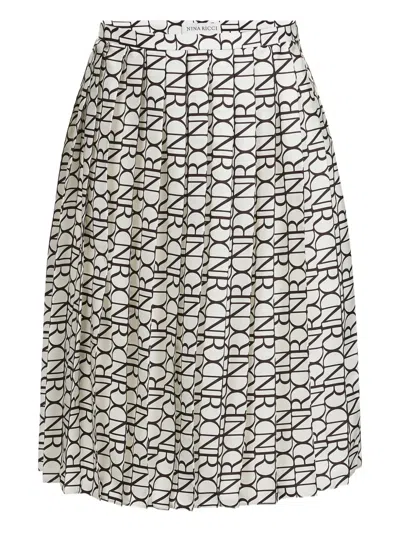 Nina Ricci Pleated Monogram Skirt In White