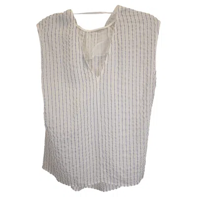 Nina Ricci Pleated Pinstripe Sleeveless Top In White Silk