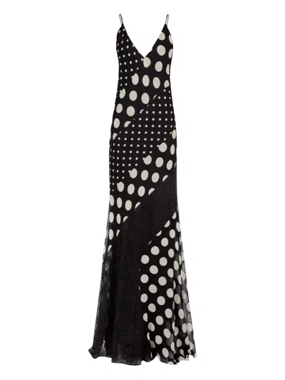 Nina Ricci Polka-dot-pattern Silk Maxi Dress In Animal Print