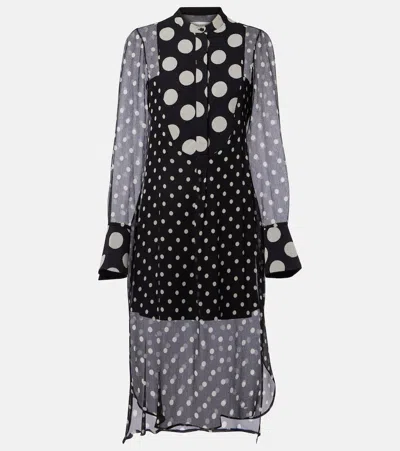 Nina Ricci Polka-dot Semi-sheer Silk Midi Dress In Black