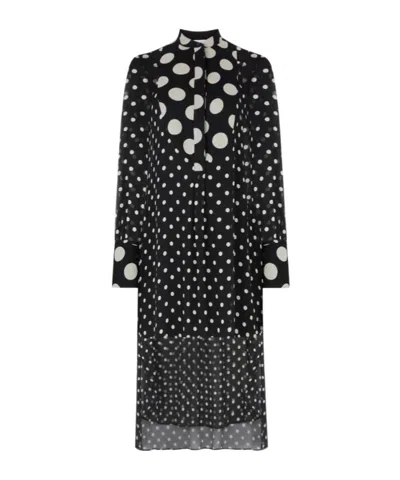 Nina Ricci Polka-dot Semi-sheer Silk Midi Dress In Black