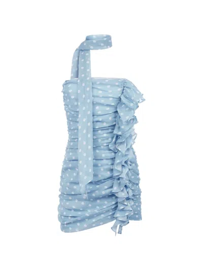 Nina Ricci Polka-dot Ruffled Mini Dress In Blue