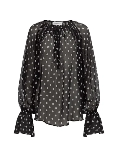 Nina Ricci 폴카 도트 실크 블라우스 In Black