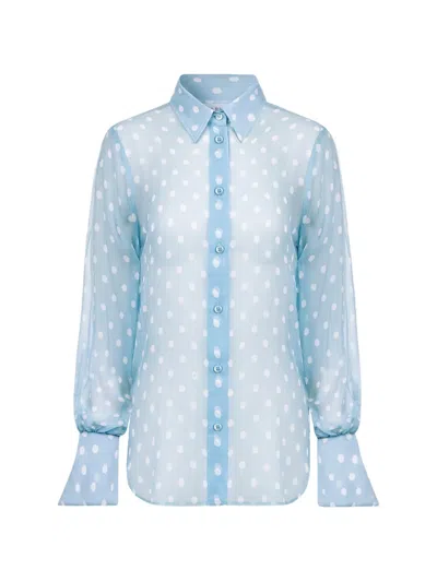 Nina Ricci Polka-dot Silk Shirt In Blue
