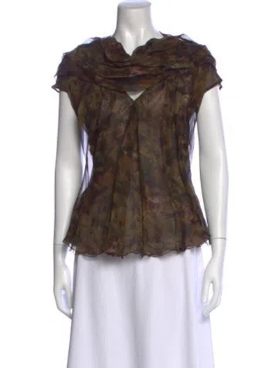 Pre-owned Nina Ricci Printed Cowl Neck Blouse In Brown