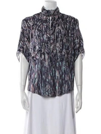 Pre-owned Nina Ricci Printed Mock Neck Blouse In Blue