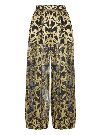 Nina Ricci Printed Plazzo Pants In Gold
