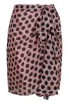Nina Ricci Polka Dot Seersucker Skirt With Asymmetric Bow In Black On Blush In Pink