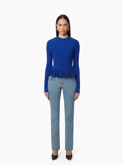 Nina Ricci Ruffle-detailing Wool-blend Top In Blue