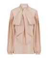 Nina Ricci Pussy-bow-collar Silk-cotton Shirt In Nude