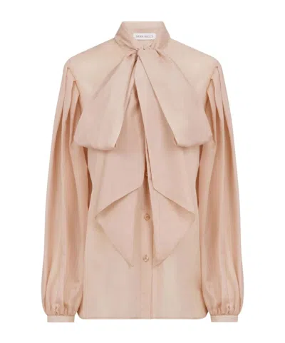 NINA RICCI PUSSY-BOW-COLLAR SILK-COTTON SHIRT