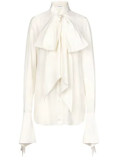 Nina Ricci Pussy-bow Collar Silk Shirt In White