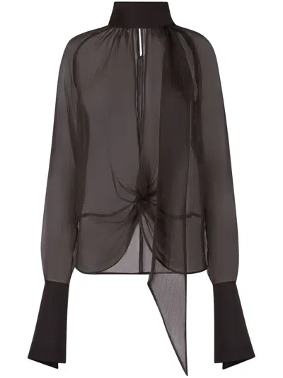 Nina Ricci Pussy-bow Sheer Blouse In Black