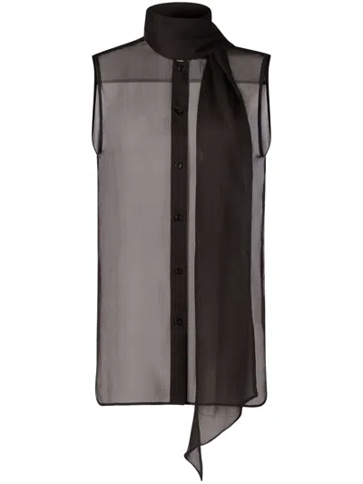 Nina Ricci Pussy-bow Sleeveless Shirt In Black