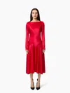 Nina Ricci Backless Satin Midi Dress In Red