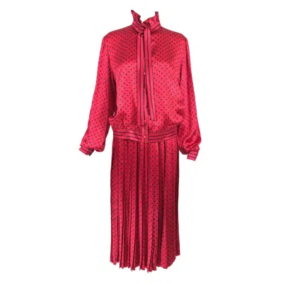 Pre-owned Nina Ricci Red Silk Satin Printed Blouse And Skirt Set 1980s