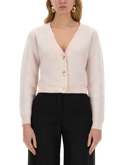 Nina Ricci Regular Fit Mohair Blend Cardigan In Pink