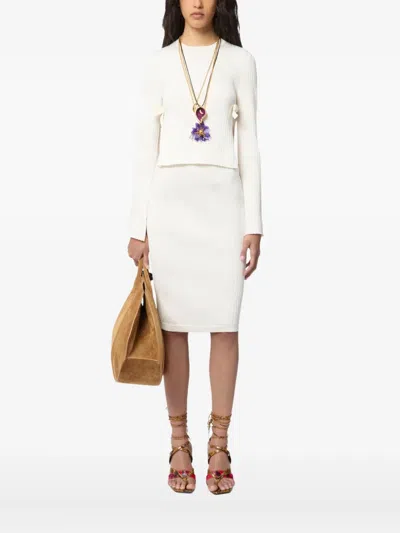 Nina Ricci Ribbed Knit Midi Pencil Skirt In White