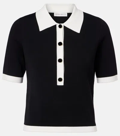 Nina Ricci Ribbed-knit Polo Shirt In Black