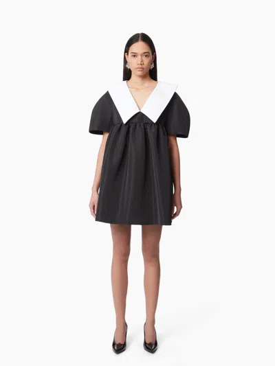 Nina Ricci Contrasting-collar Taffeta Babydoll Dress In Black