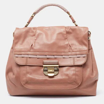 Nina Ricci Rose Leather And Fabric Liane Top Handle Bag In Beige