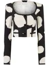Nina Ricci Round-neck Patterned Crop Jacket In Black