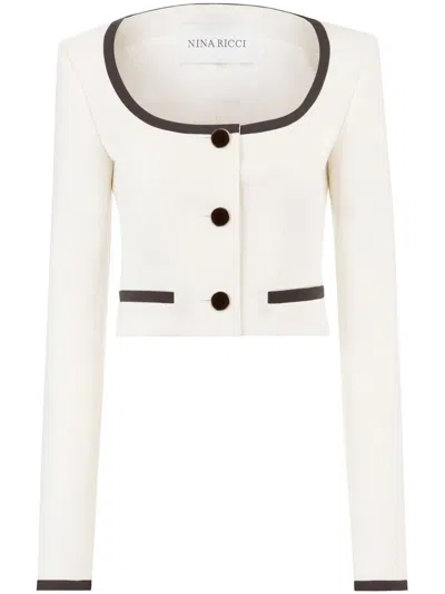Nina Ricci Round-neck Two-tone Crop Jacket In White