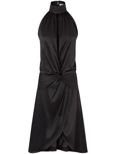 Nina Ricci Knee Length Halterneck Dress With Ruched Detailing In Black