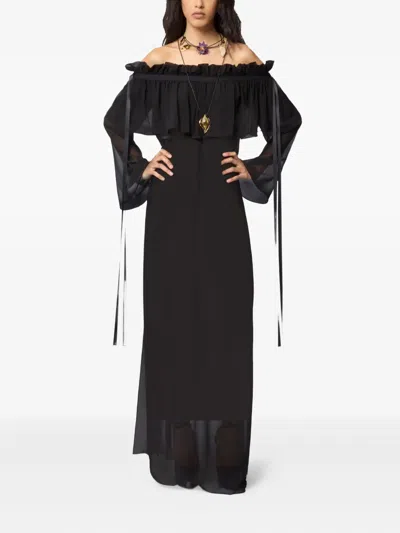 Nina Ricci Ruffled-bow Silk Maxi Dress In Black