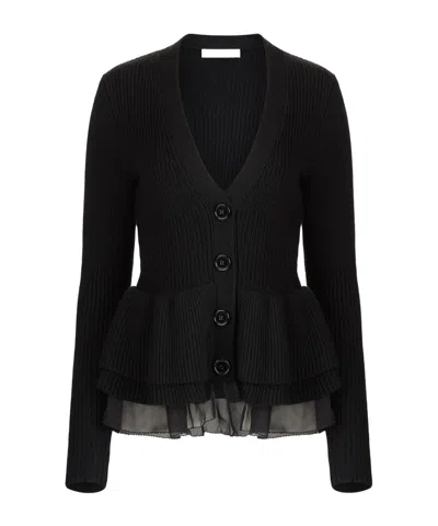 Nina Ricci Ruffled Peplum Cardigan In Black