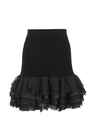 Nina Ricci Ruffled Ribbed-knit Skirt In Black