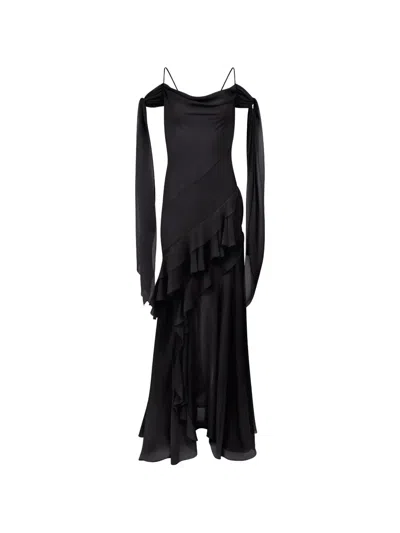 Nina Ricci Ruffled Silk Dress In Black