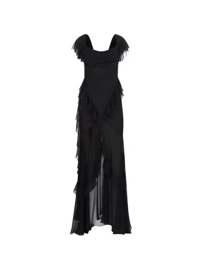 Nina Ricci 러플 실크 맥시 드레스 In Black