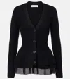 Nina Ricci Wool Cardigan With Ruffled Peplum Xl In Black