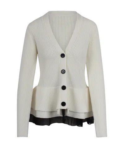 Nina Ricci Ruffled Wool Cardigan In Gray