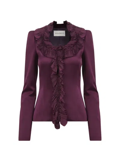Nina Ricci Ruffled-trim Cady Jacket In Purple