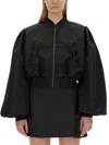 Nina Ricci Cropped Satin Bomber Jacket In Black