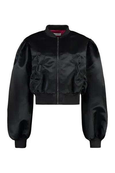 Nina Ricci Satin Bomber Jacket In Black