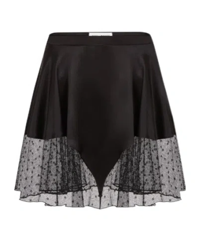 Nina Ricci Satin Lace-trimmed Skirt In Black
