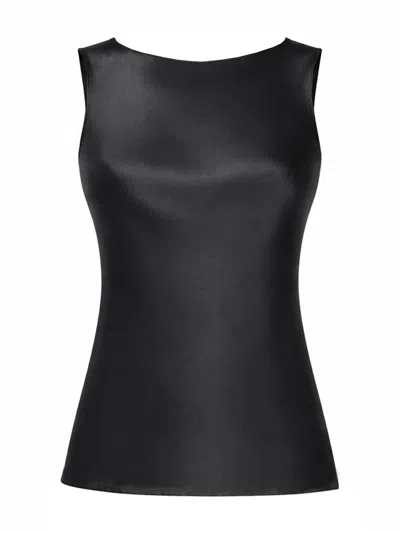 Nina Ricci Satin Sleeveless Fitted Top In Black