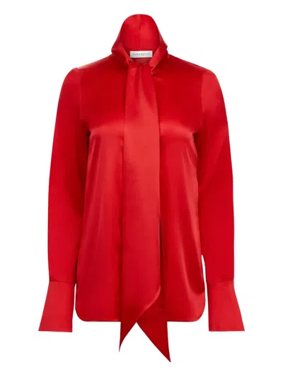 Nina Ricci Satin Tie-neck Shirt In Red