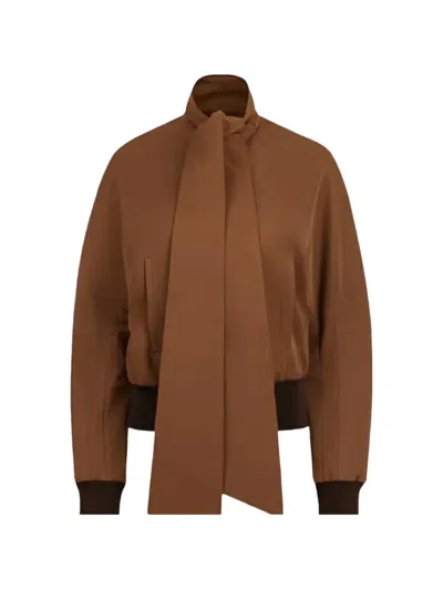 Nina Ricci Scarf-detail Ottoman Fitted Jacket In Brown