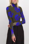 Nina Ricci Second Skin Jersey Top With Gradient Blue Flower Prints In Black