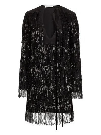Nina Ricci Sequin-embellished Fringed Mini Dress In Black