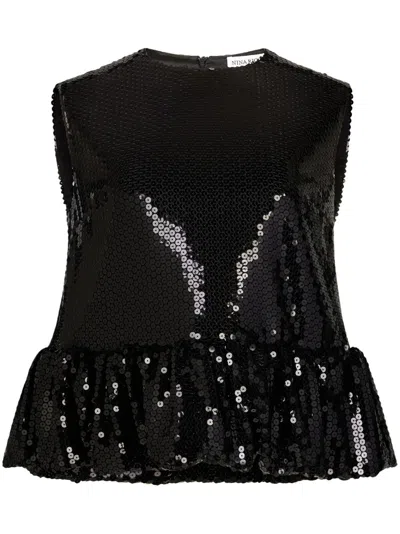 Nina Ricci Sequin-embellished Sleeveless Peplum Top In Black