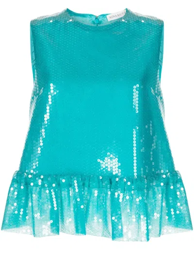 Nina Ricci Sequin-embellished Sleeveless Top In Blue