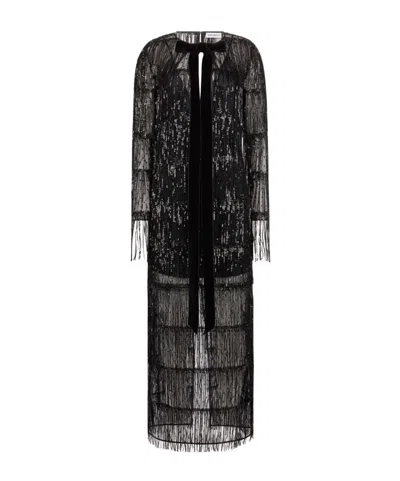 Nina Ricci Sequin Fringed Maxi Dress In Black