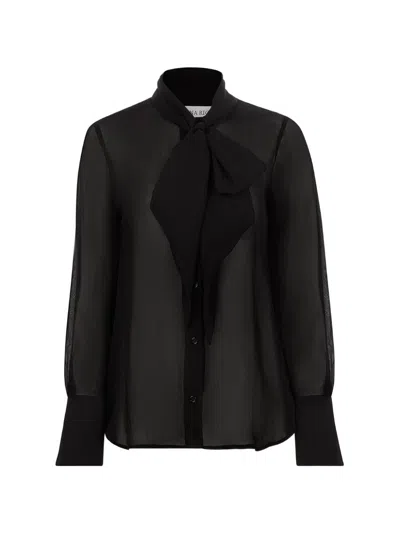 Nina Ricci Sheer Blouse With Bow Tie And Wide Cuffs In Black