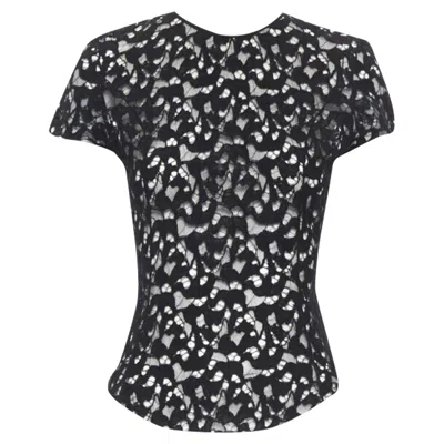 Nina Ricci Sheer Lace Cap Sleeve Zip Back T-shirt Top In Black