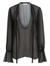 Nina Ricci Sheer Silk Top In Black